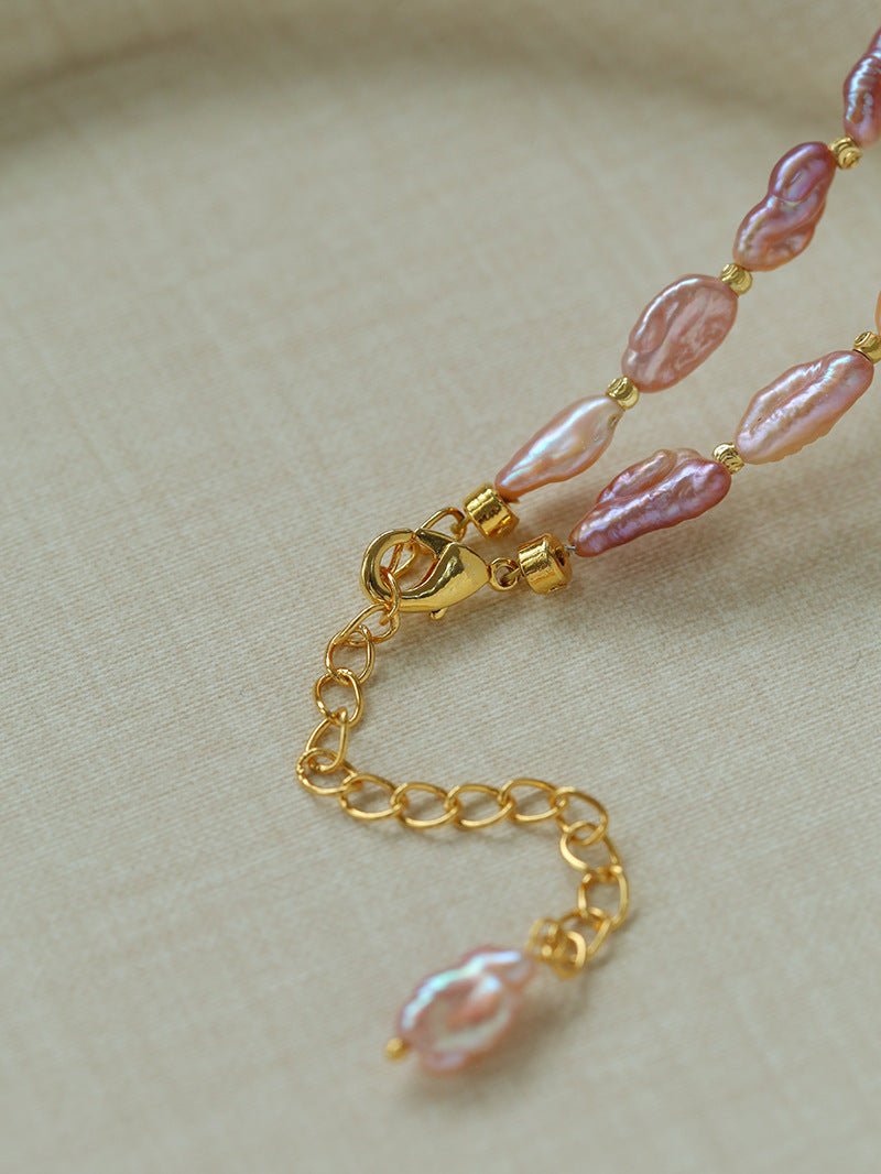 Purple-pink Irregular-shaped Pearl Necklace Gembea Jewelry