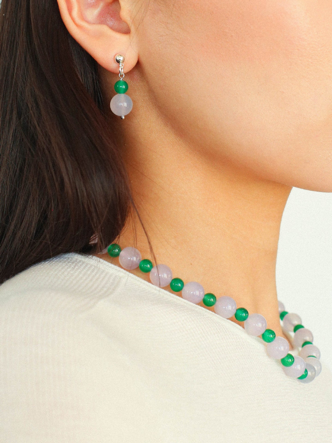 Spring Heartbeat Green Agate Earrings