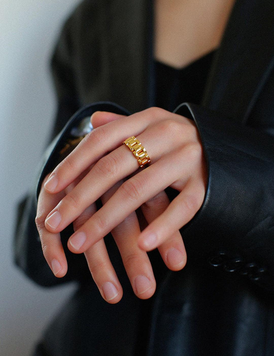 Wide Version Watch Chain Metal Open Ring - Gembea Jewelry