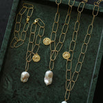 Metal Chain Baroque Pearl Pendant Necklace