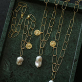 Metal Chain Baroque Pearl Pendant Necklace