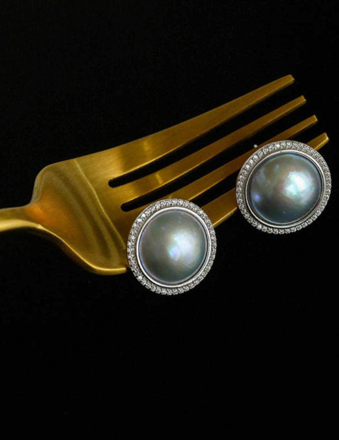 Seawater Mabe Pearl Stud Earrings - Gembea Jewelry