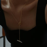 Y Shape Pearl OT Buckle Chain Necklace