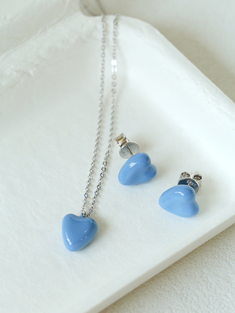 Blue Enamel Heart-shaped Necklace-Gembea Jewelry