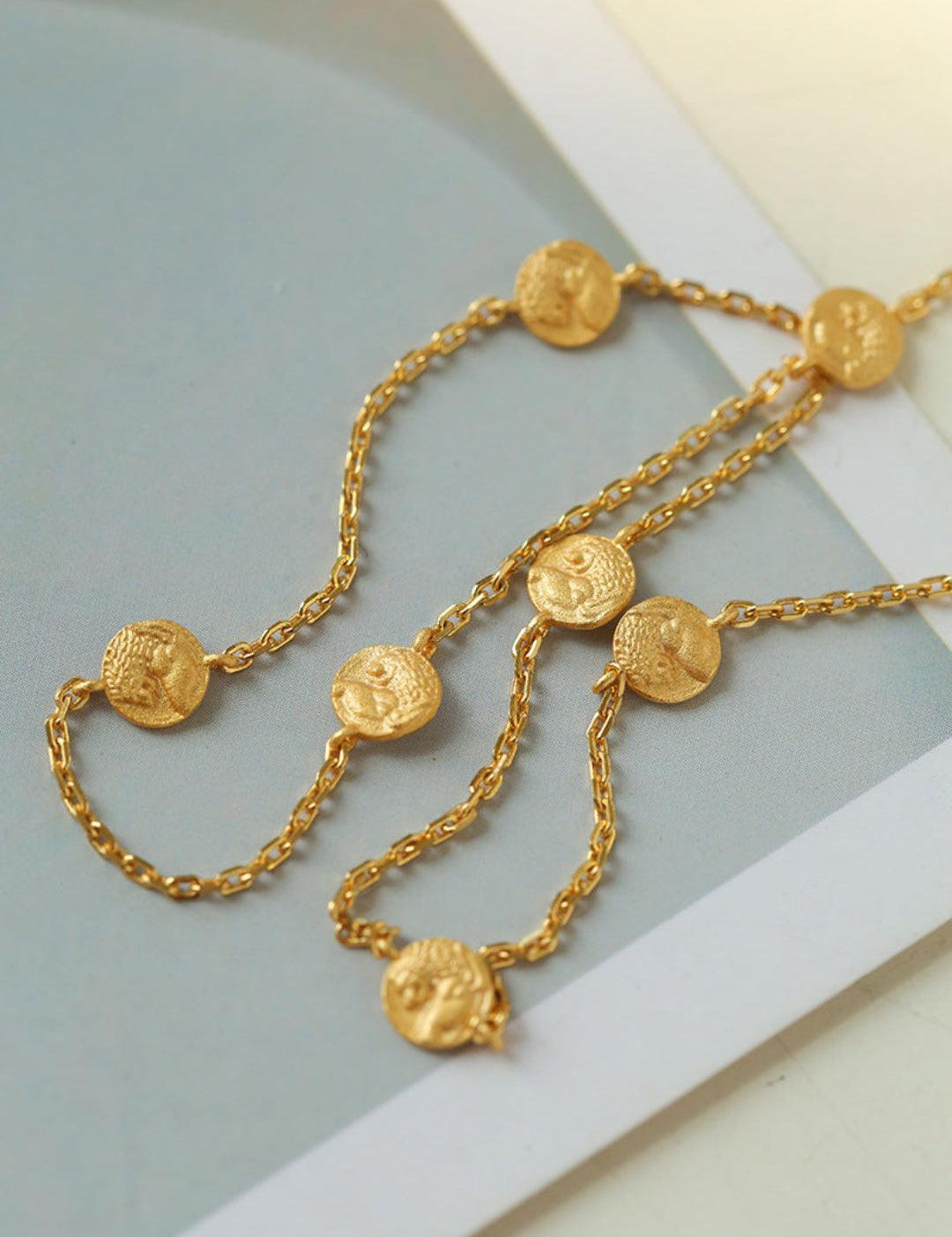 Overlay Embossed Mini Gold Coin Necklace - Gembea Jewelry
