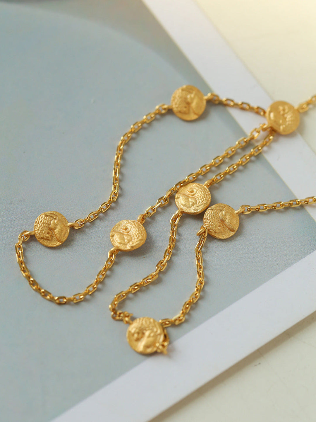 Overlay Embossed Mini Gold Coin Necklace