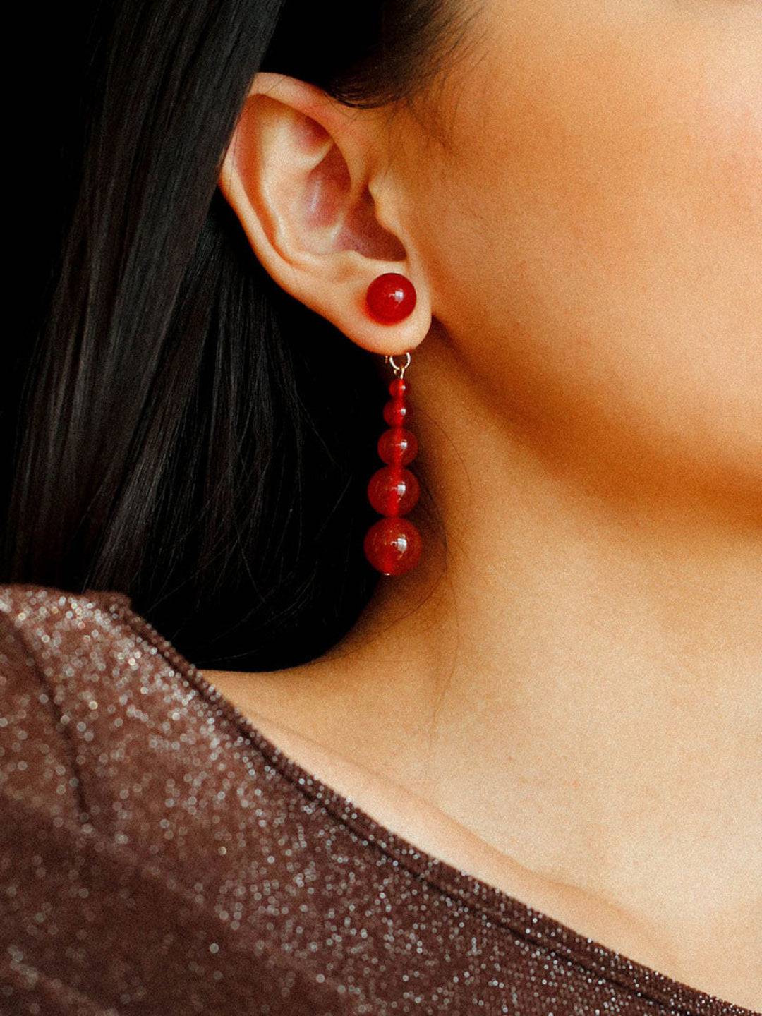 Graded Black and Red Agate Drop Earrings