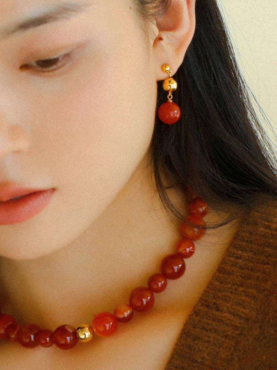 Primary Red Agate Round Earrings - Gembea Jewelry