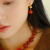 Primary Red Agate Round Earrings