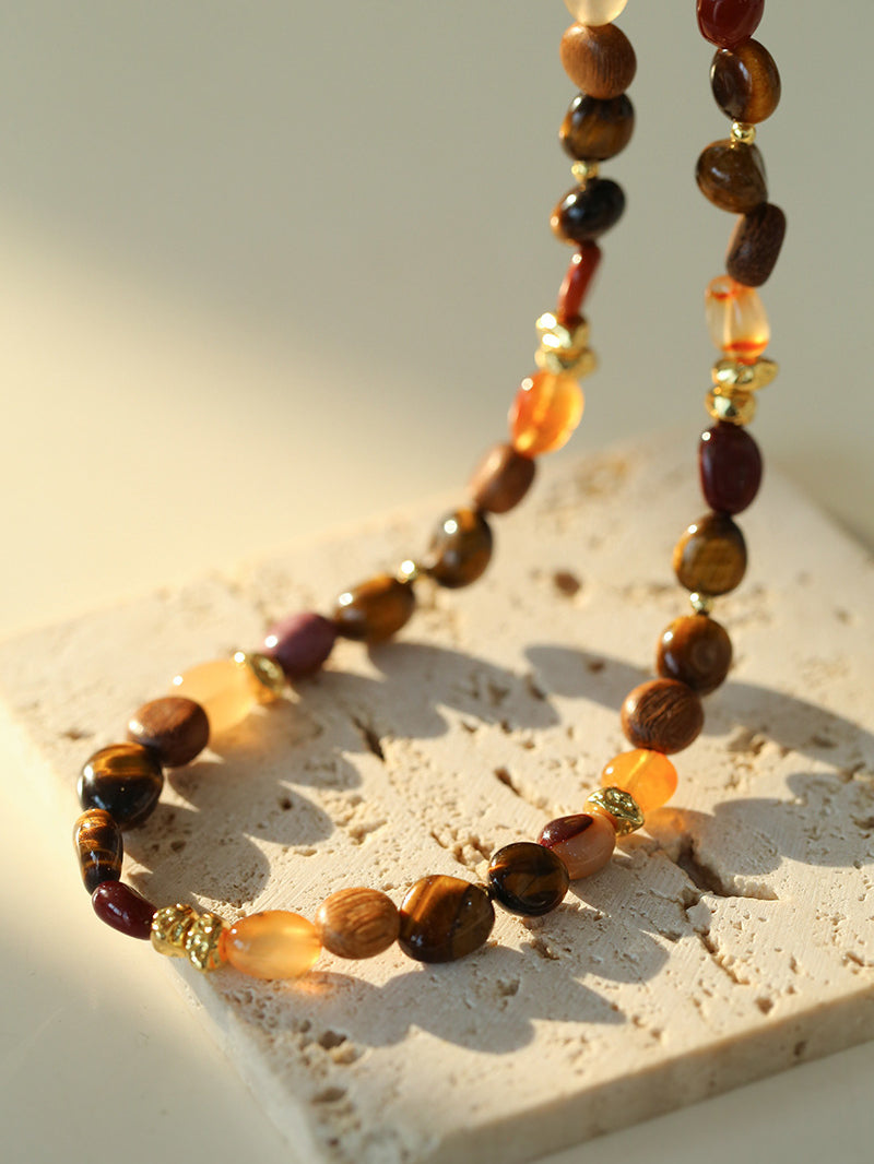 Tiger's Eye Stone Beaded Necklace-Gembea Jewelry