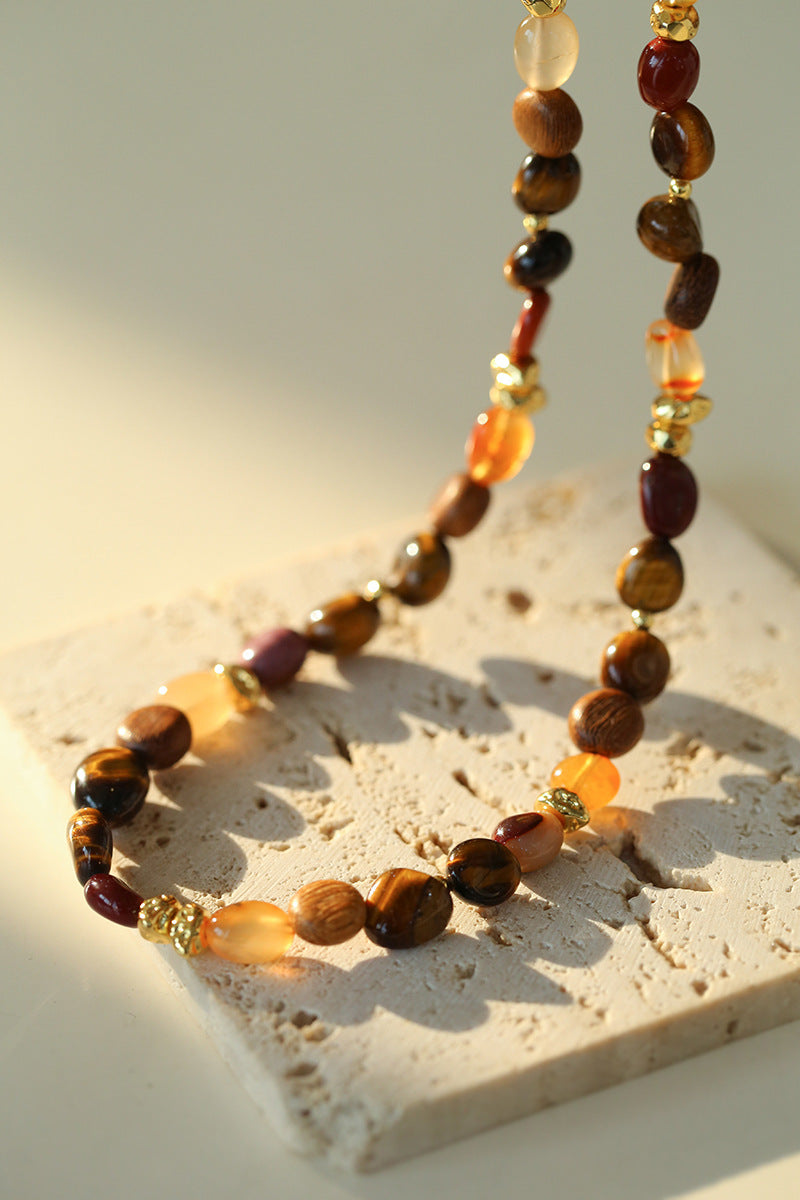 Tiger's Eye Stone Beaded Necklace-Gembea Jewelry