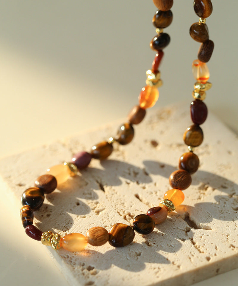 Tiger's Eye Stone Beaded Necklace-Gembea Jewelry