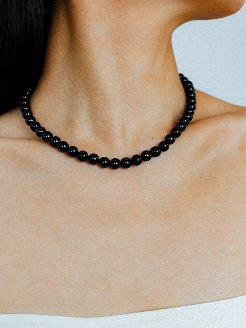 Classic Black Agate Beaded Necklace-Gembea Jewelry