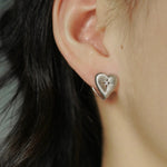 Silver Brushed Double-sided Heart Stud Earrings-Gembea Jewelry