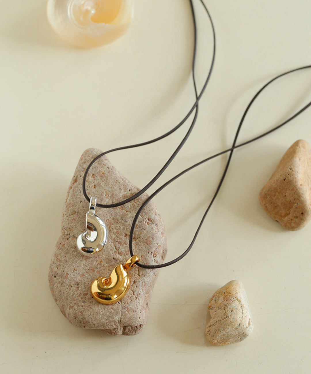 Long Leather Rope Conch Pendant Necklace Gembea Jewelry