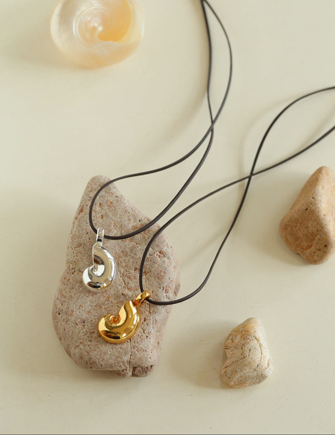 Long Leather Rope Conch Pendant Necklace Gembea Jewelry