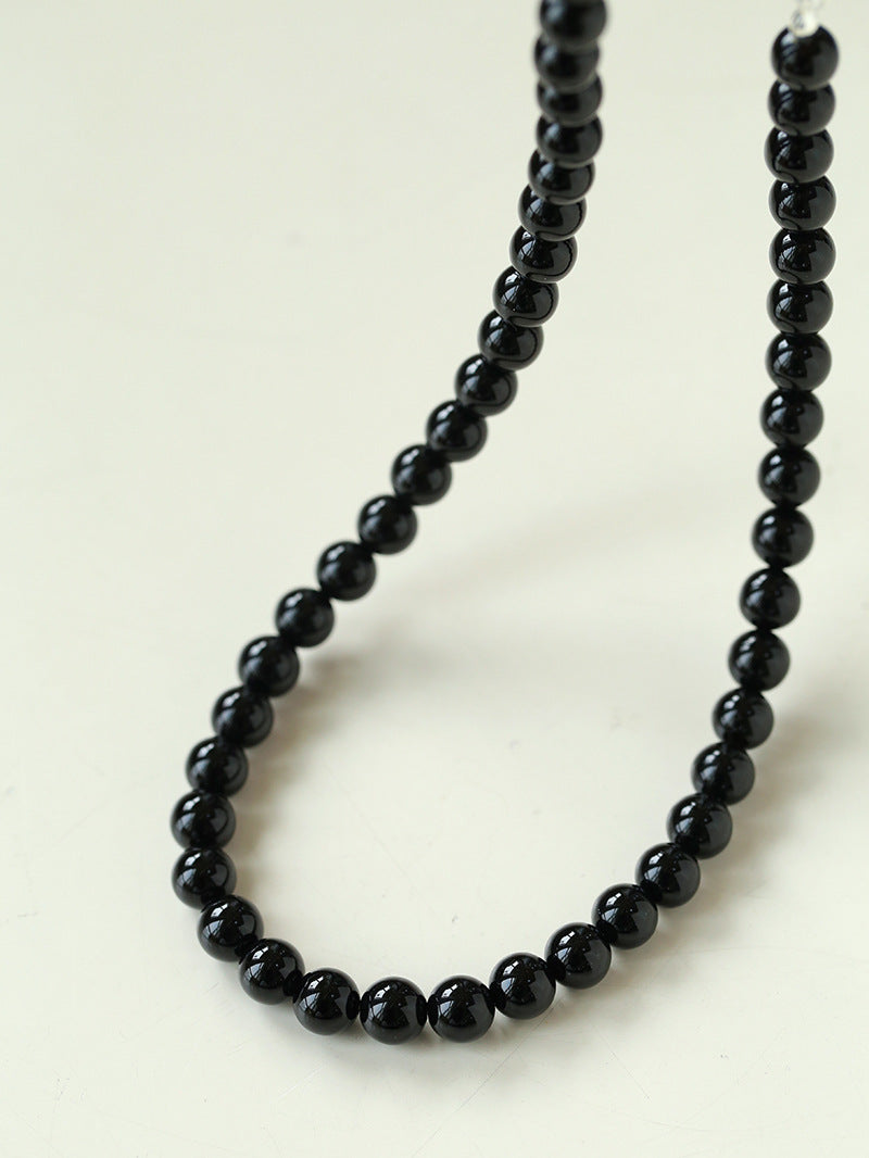 Classic Black Agate Beaded Necklace-Gembea Jewelry