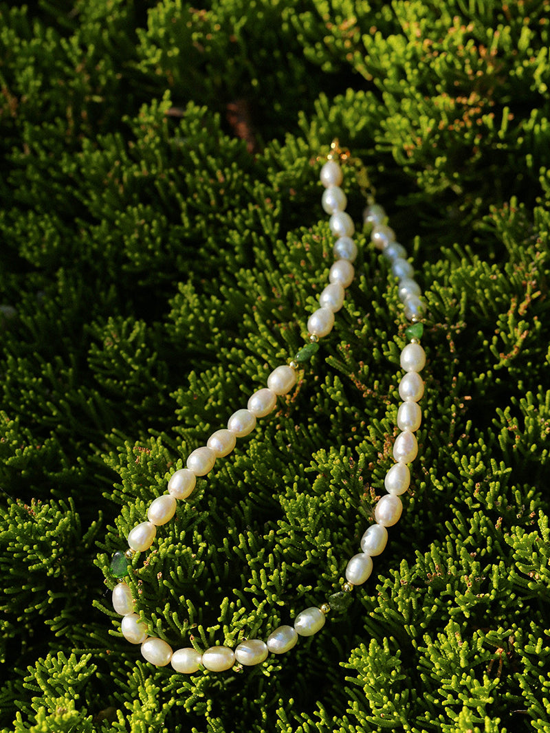 Green Stone Irregular Pearl Necklace-Gembea Jewelry