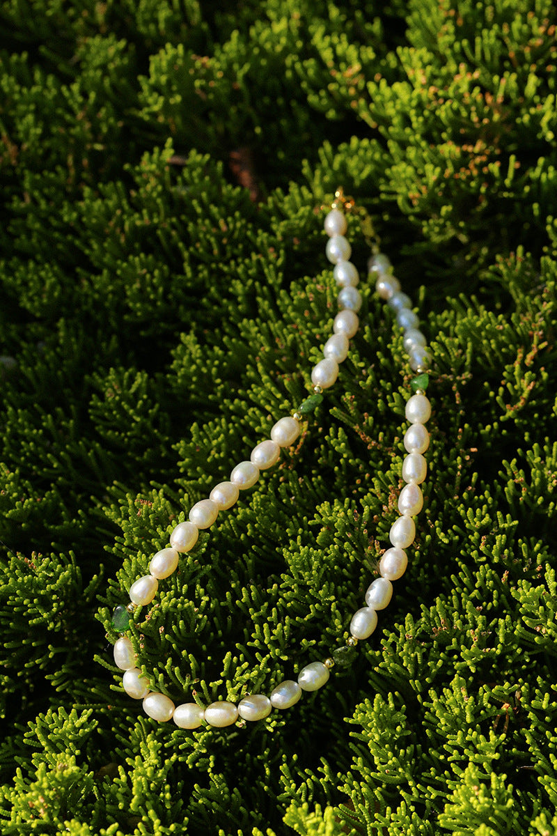 Green Stone Irregular Pearl Necklace-Gembea Jewelry