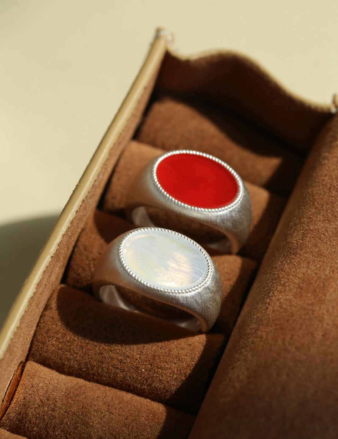 Gembea jewelry Wide Silver Brushed Agate Ring