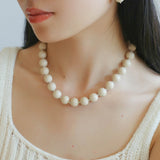 White Fossil Stone beaded necklace