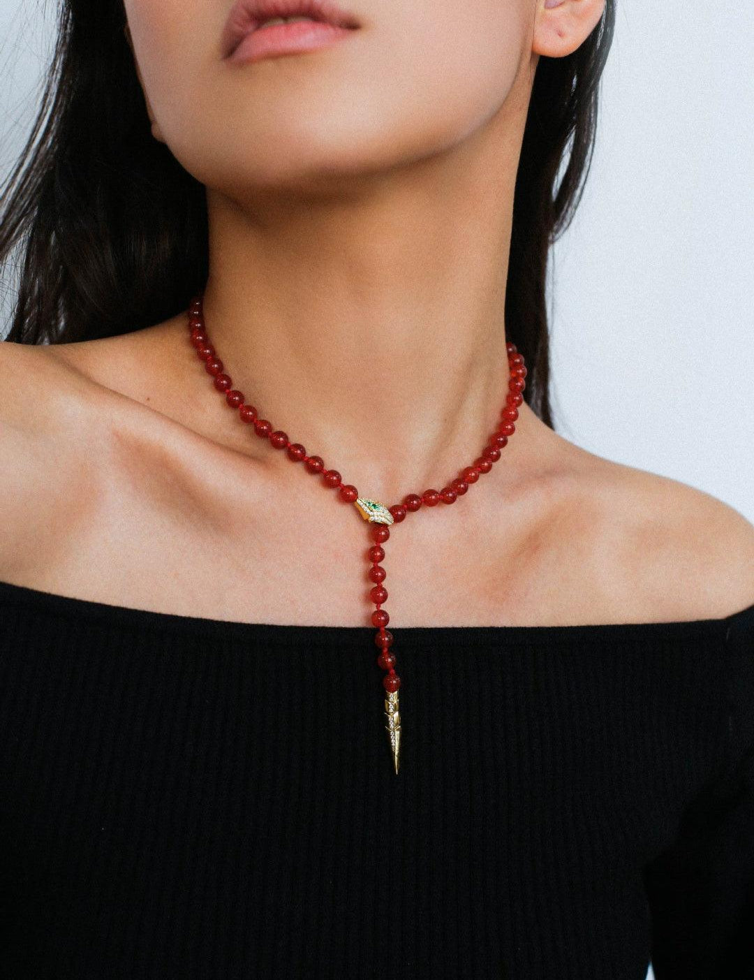 Red and Green Agate Snake Necklace - Gembea Jewelry