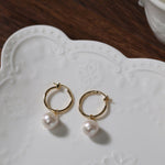 Freshwater Pearl Drop Hoop Earrings