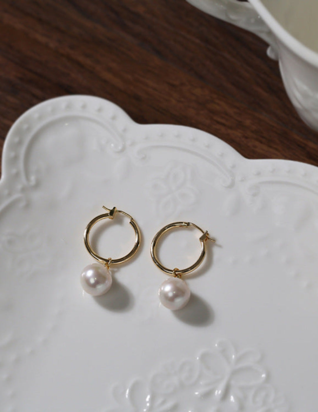 Freshwater Pearl Drop Hoop Earrings