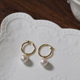 Freshwater Pearl Drop Hoop Earrings