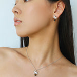 Silver Tiger's Eye Stone Stud Earrings-Gembea Jewelry