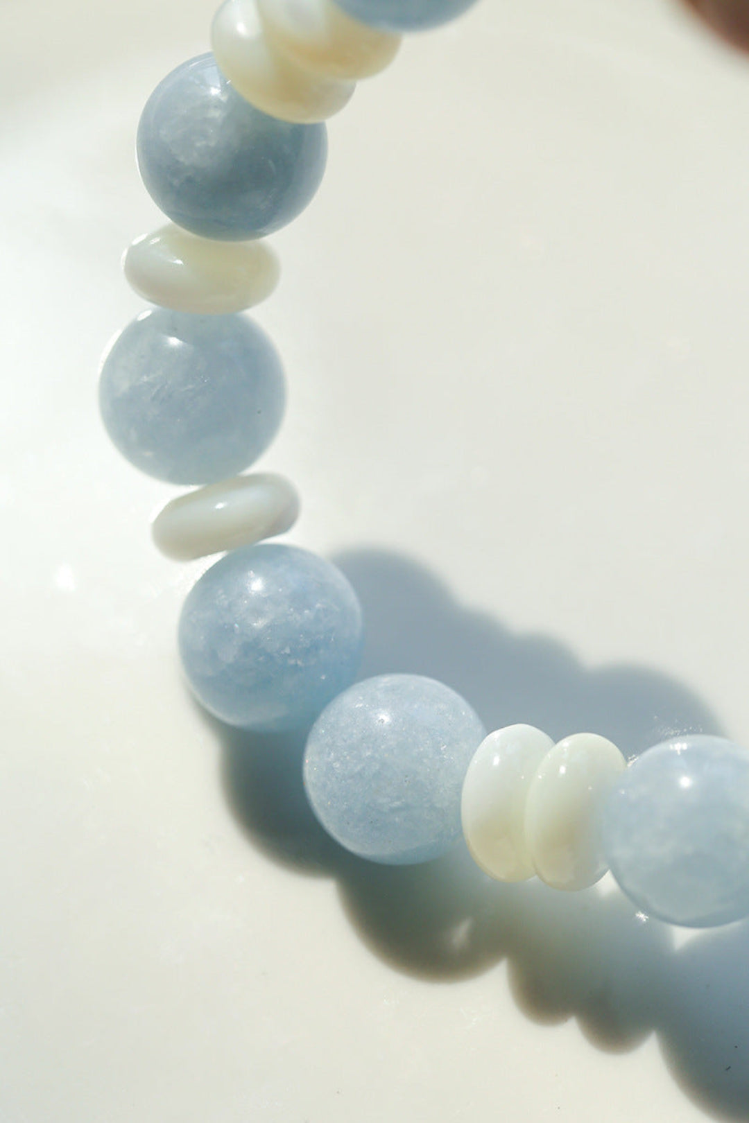 Gembea Jewelry Aquamarine White Scallop Beaded Bracelet
