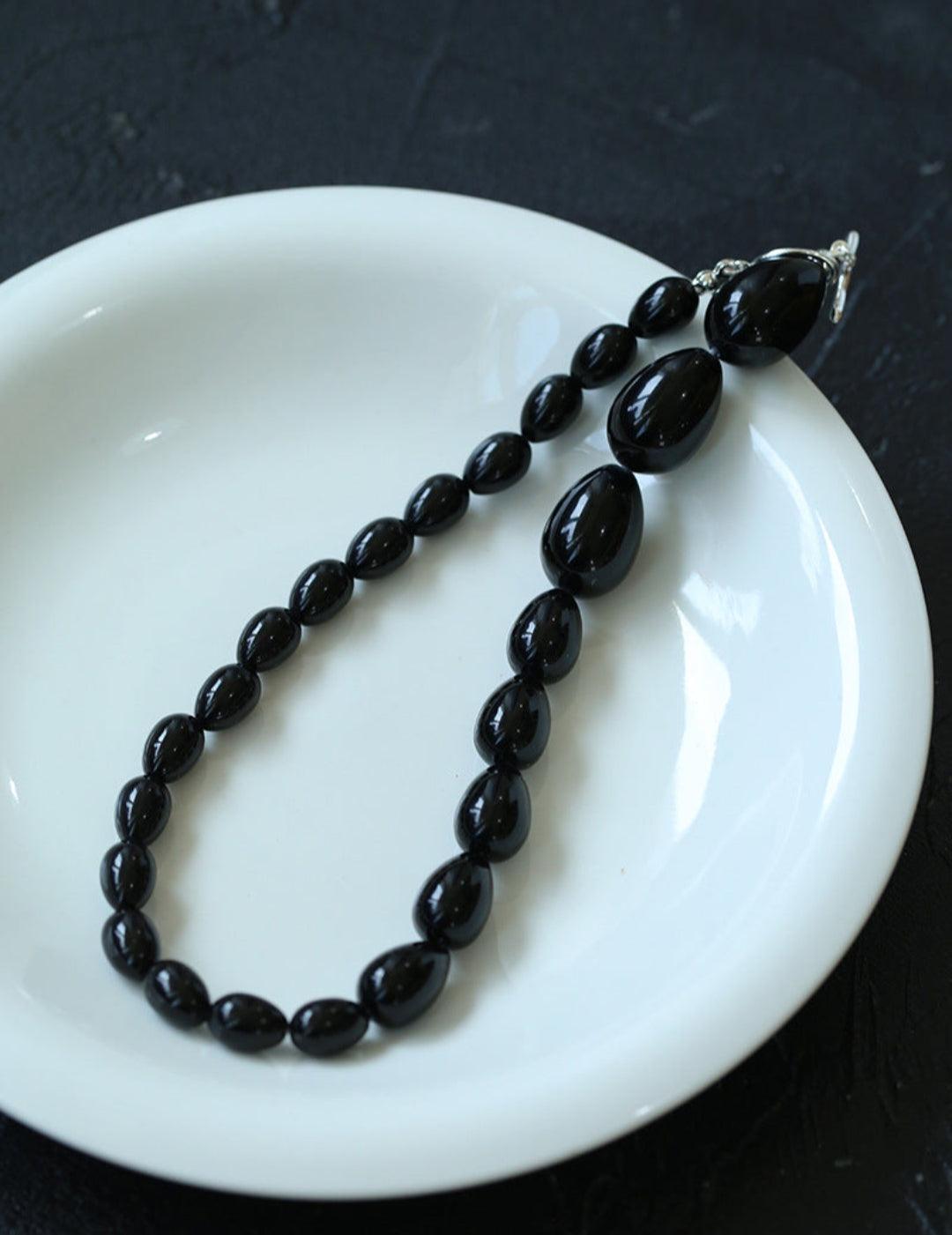 Water Drop Black Agate Beaded Choker Necklace - Gembea Jewelry