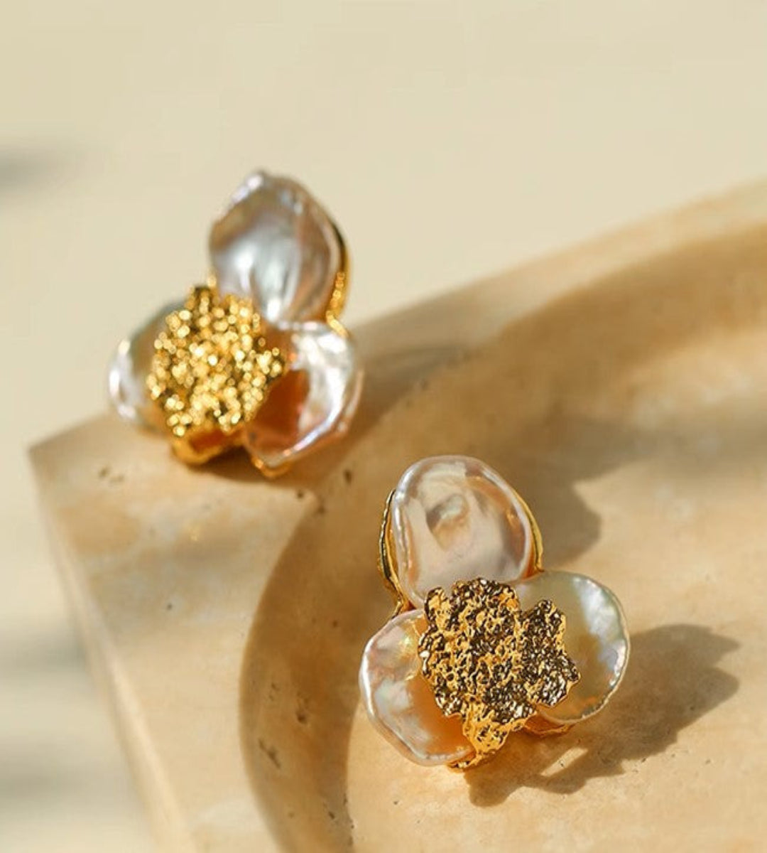 Handmade Earrings with Baroque Pearl Petals