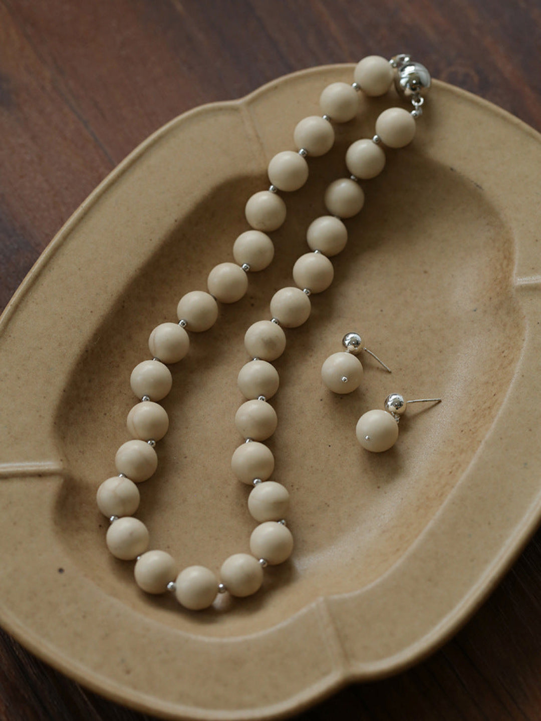 White Fossil Stone beaded necklace