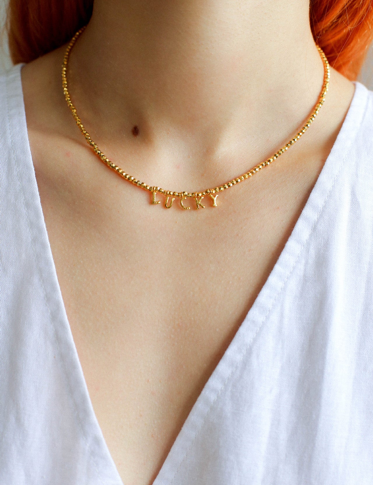 Laser Bead Lucky Letter Necklace-Gembea Jewelry