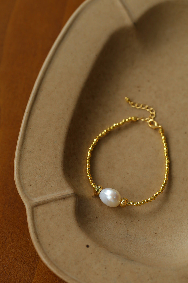 Faceted Beaded Baroque Pearl Bracelet
