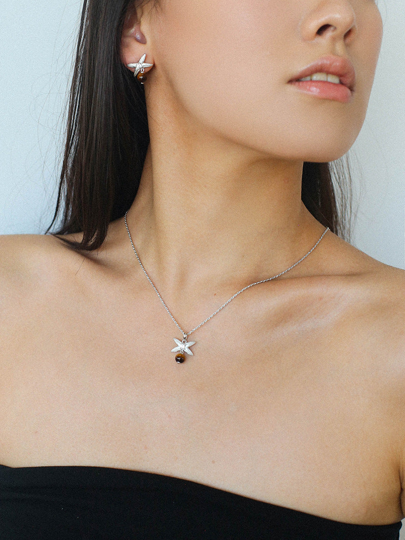 Silver Chain Tiger's Eye Pendant Necklace-Gembea Jewelry