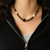 Black Agate Tiger-eye Stone Beaded Necklace