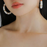 Colored Natural Stone Shell Beaded Hoop Earrings