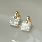 Splice white Mother of Pearl Checkerboard Earrings