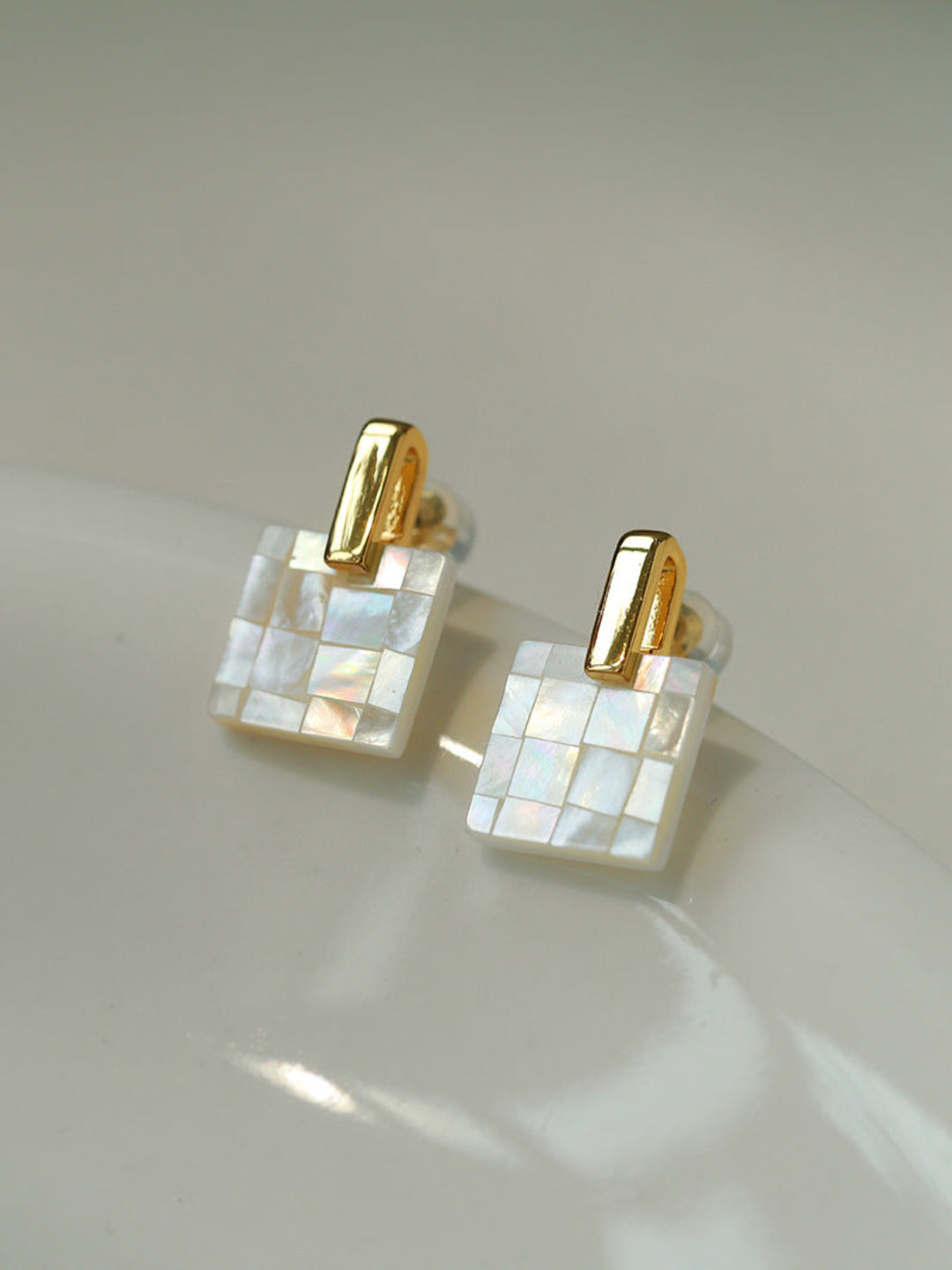 Splice white Mother of Pearl Checkerboard Earrings