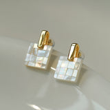 Splice white Mother of Pearl Checkerboard Earrings