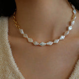 Diamond Baroque Chain Pearl Necklace