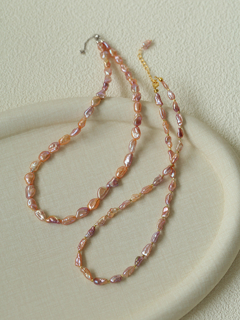 Purple-pink Irregular-shaped Pearl Necklace Gembea Jewelry