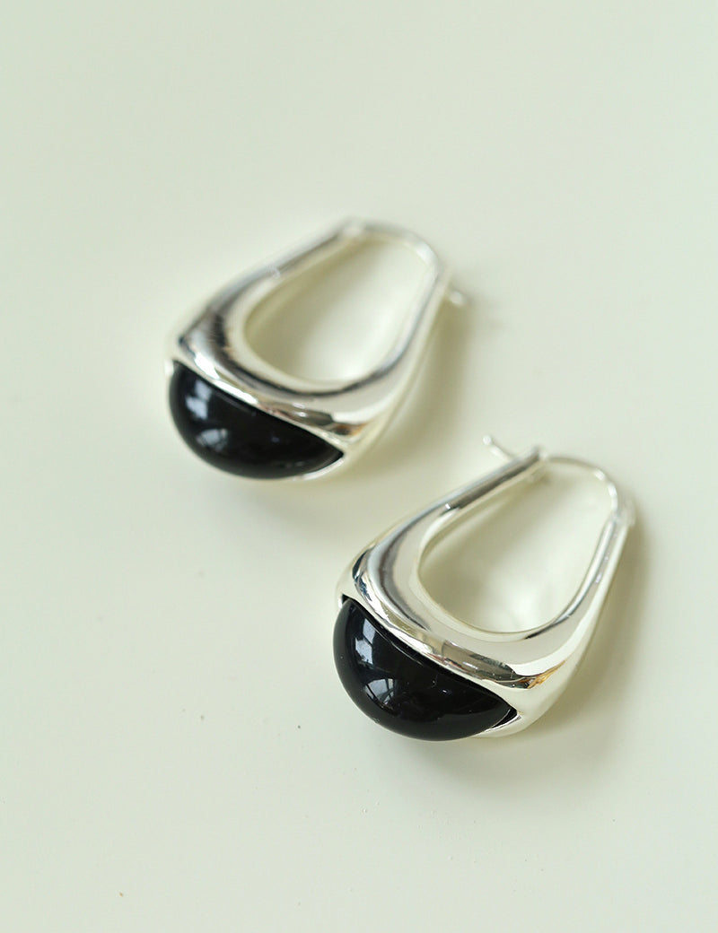 Water Drop Crystal Black Agate Earrings-Gembea Jewelry