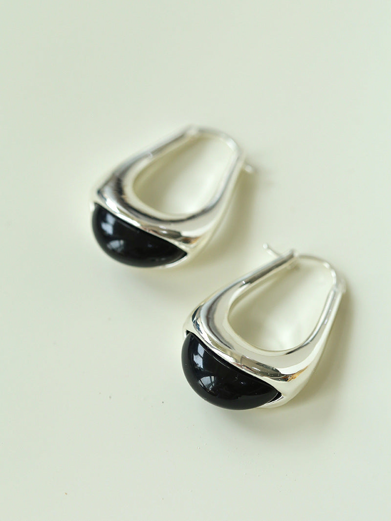 Water Drop Crystal Black Agate Earrings-Gembea Jewelry