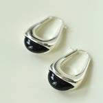 Water Drop Crystal Black Agate Earrings-Gembea Jewelry