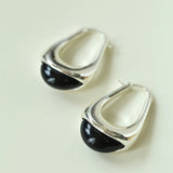 Water Drop Crystal Black Agate Earrings-Gembea Jewelry