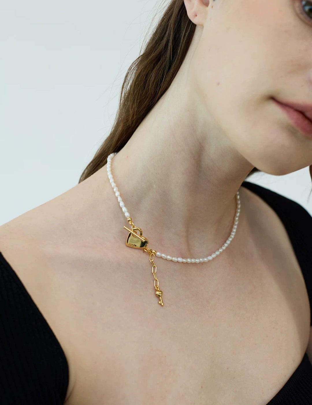 OT Love Lock Pearl Choker Necklace GEMBEA JEWELRY