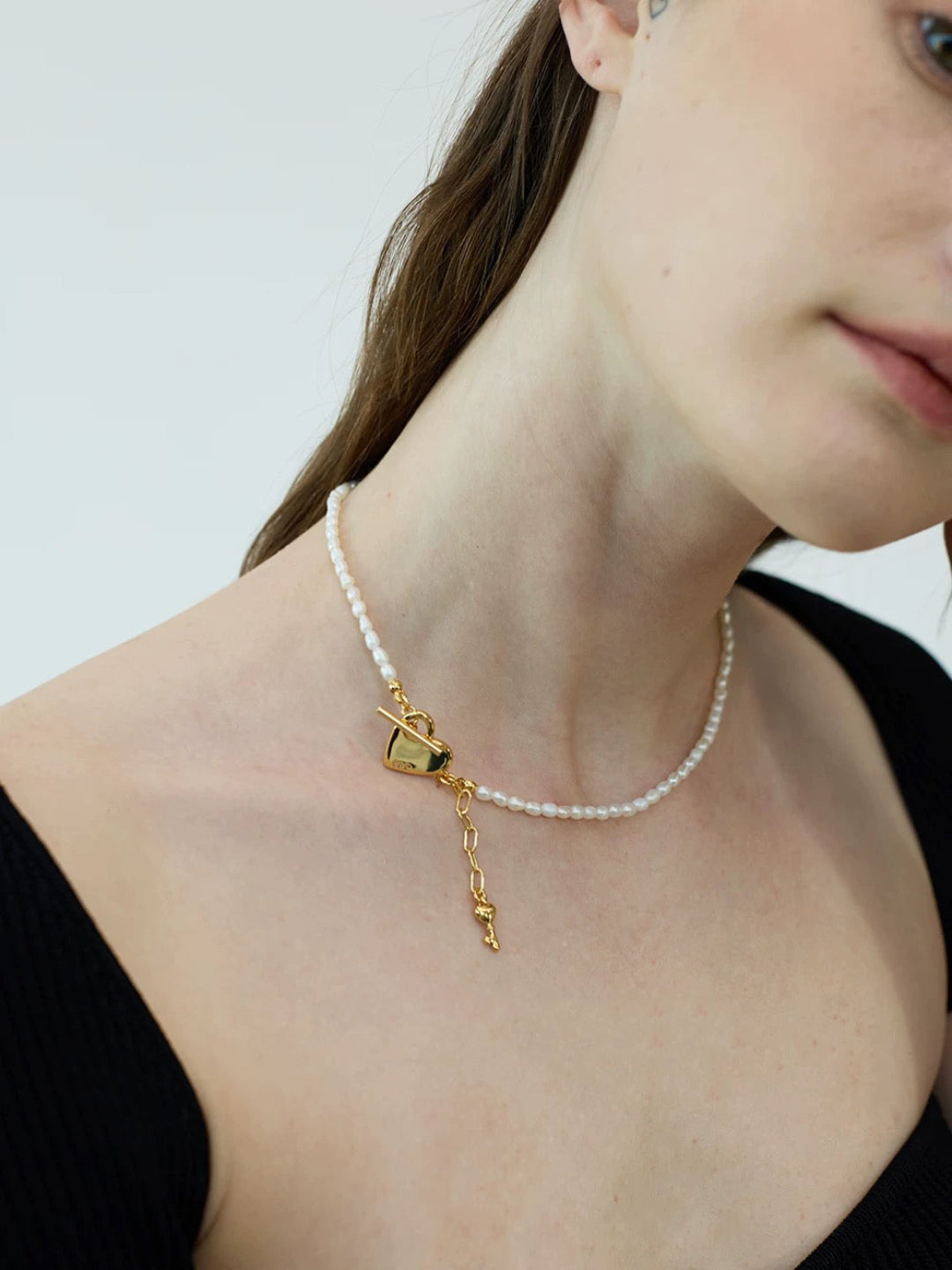 OT Love Lock Pearl Choker Necklace GEMBEA JEWELRY